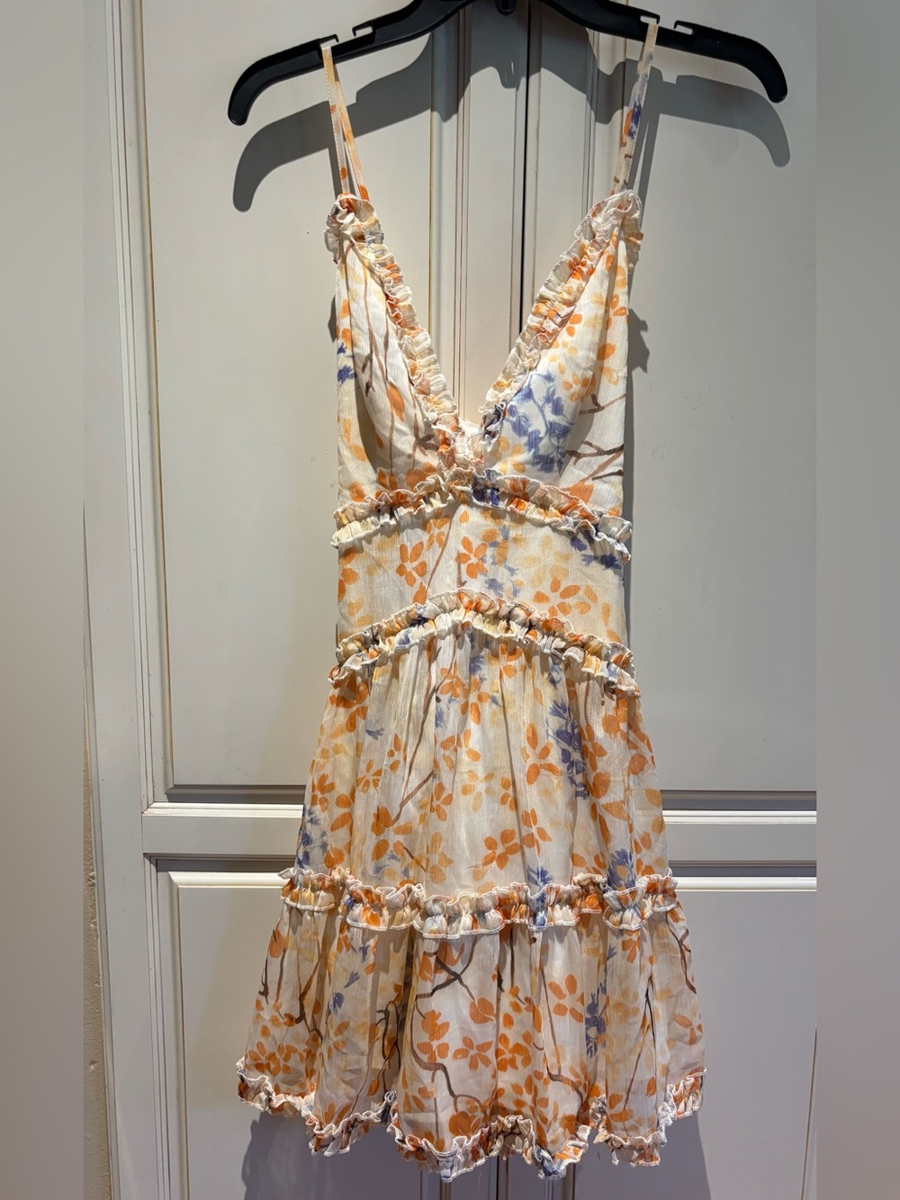Angel Biba Size L Floral Ruffle Tiered Sundress in Cream and Orange